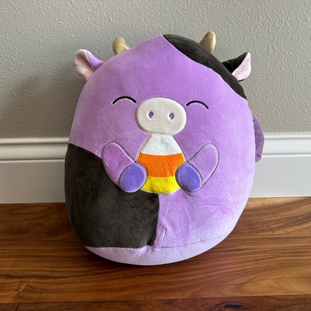 Squishmallow Official Alexie Purple Cow 12’’ Candy Corn Plush NWT